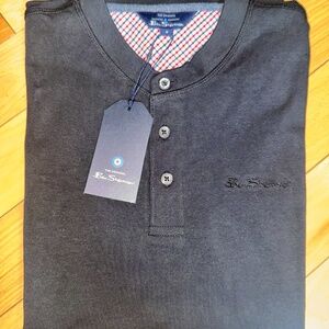 Ben Sherman Men’s Black Henley Shirt | Medium | Short Sleeve | NWT